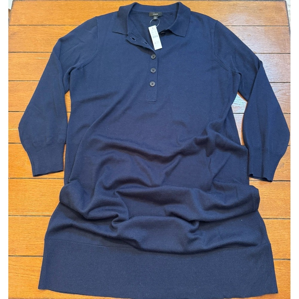 J. Crew Collared Merino Wool Sweater Dress Navy Blue Polo Midi Plus Size XXL